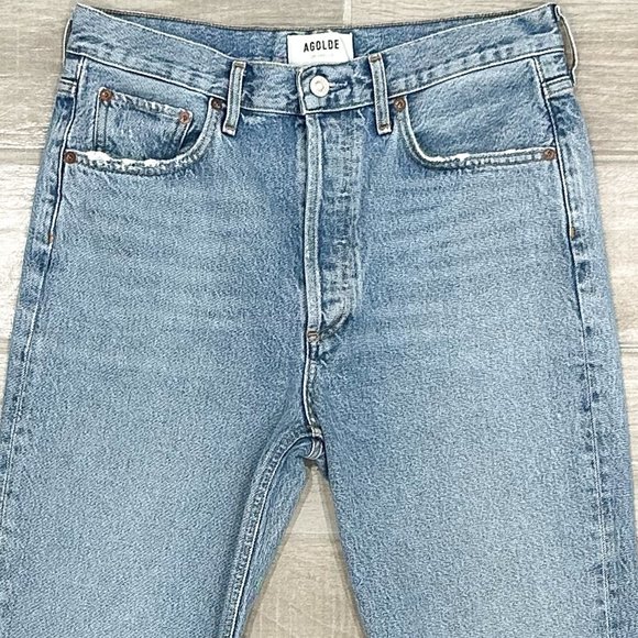 Agolde Riley High Rise Straight Crop Jeans in Curio Light Wash Denim Size 28 - Picture 6 of 16